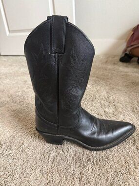 Justin Black Leather Cowboy Boots Western Pull On Boots Classic Size 6.5